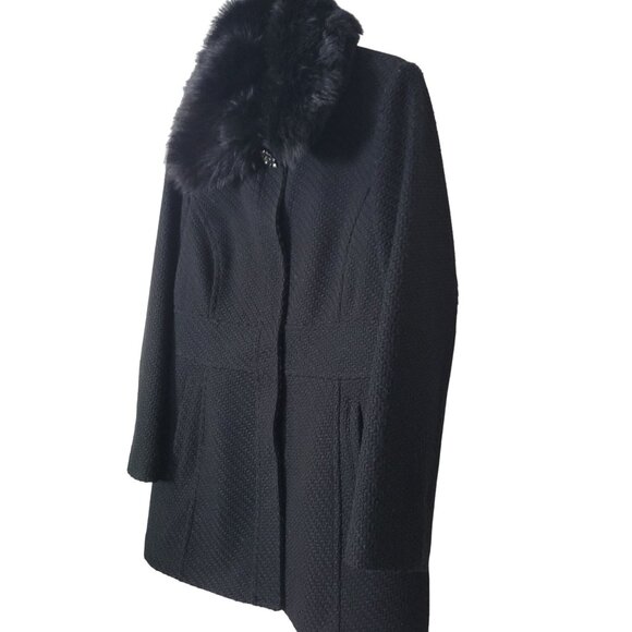 Jessica Simpson Black Faux Fur Collar Textured Womens Coat L - Picture 4 of 16